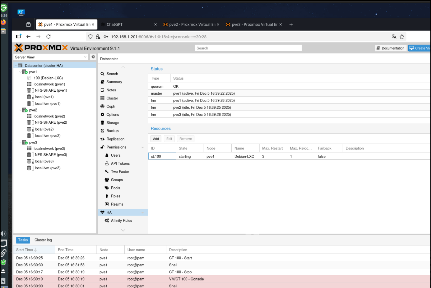 Interface Cluster Proxmox VE